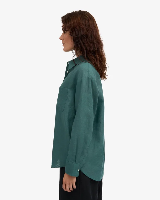 Oversize-Hemd aus Leinen – Ozeangrün