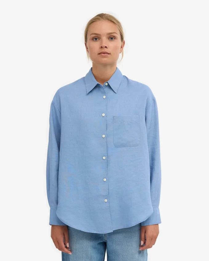 Oversize-Hemd aus Leinen – Seaside-Blau