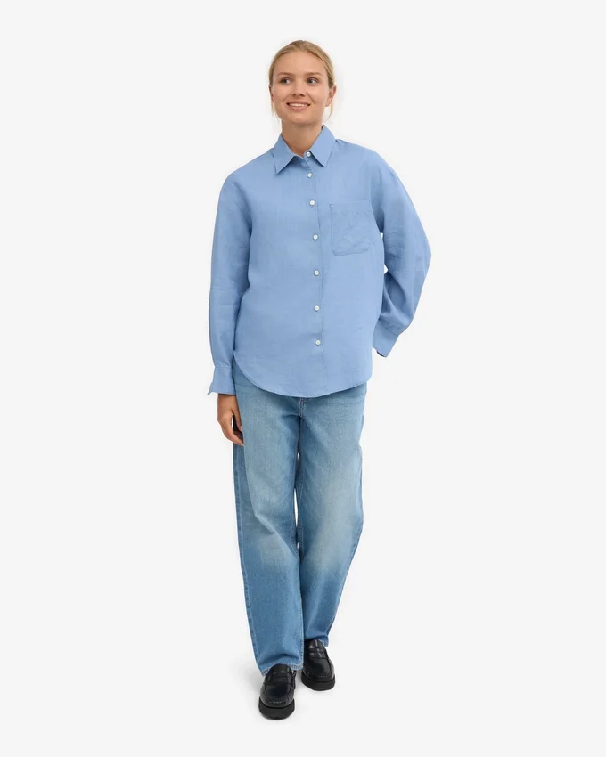 Oversize-Hemd aus Leinen – Seaside-Blau