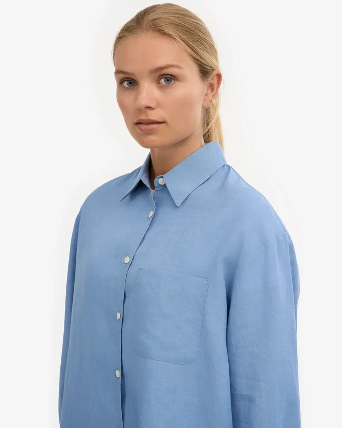 Oversize-Hemd aus Leinen – Seaside-Blau