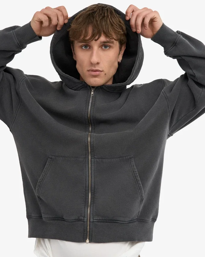 Oversize-Kapuzenjacke aus Bio-Baumwolle – Faded Black