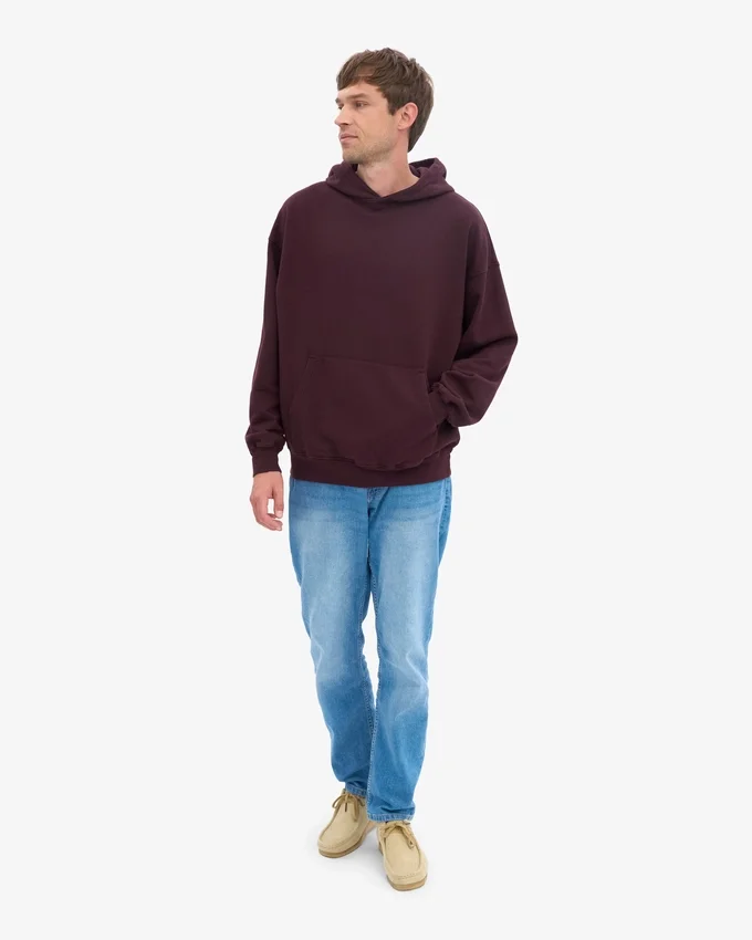 Oversize-Kapuzenpullover aus Bio-Baumwolle – Oxblood-Rot