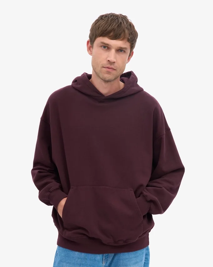 Oversize-Kapuzenpullover aus Bio-Baumwolle – Oxblood-Rot
