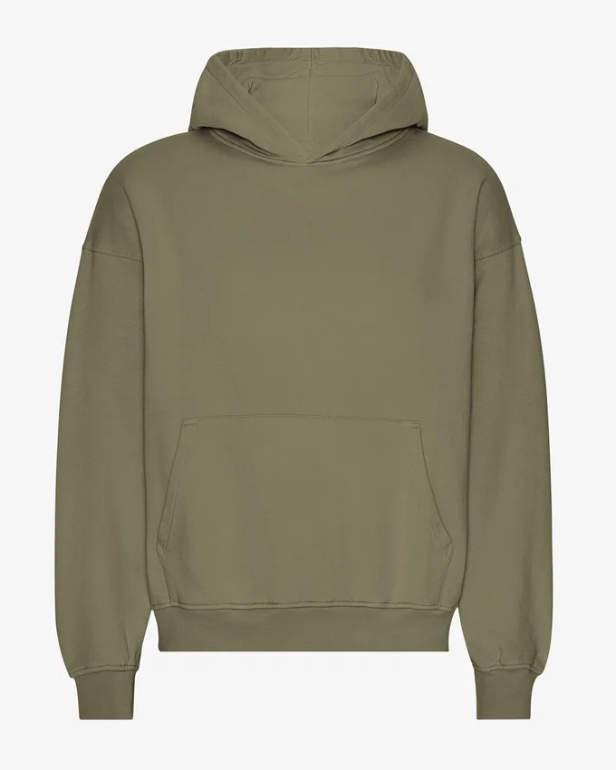 Oversize-Kapuzenpullover aus Bio-Baumwolle – staubiges Oliv
