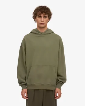 Oversize-Kapuzenpullover aus Bio-Baumwolle – staubiges Oliv