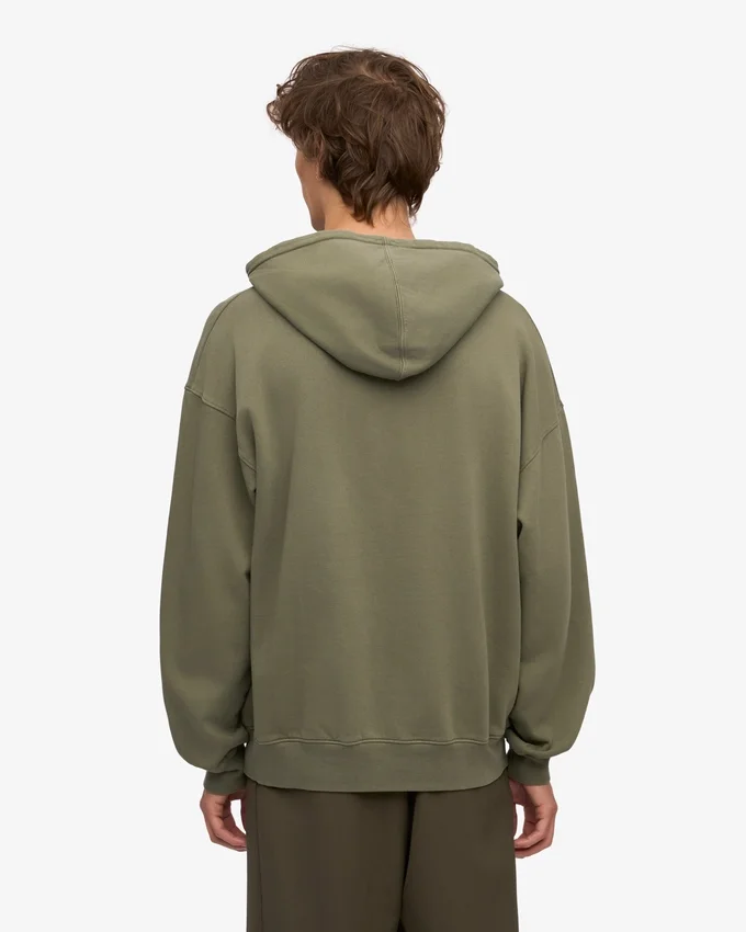 Oversize-Kapuzenpullover aus Bio-Baumwolle – staubiges Oliv