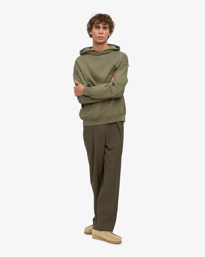 Oversize-Kapuzenpullover aus Bio-Baumwolle – staubiges Oliv