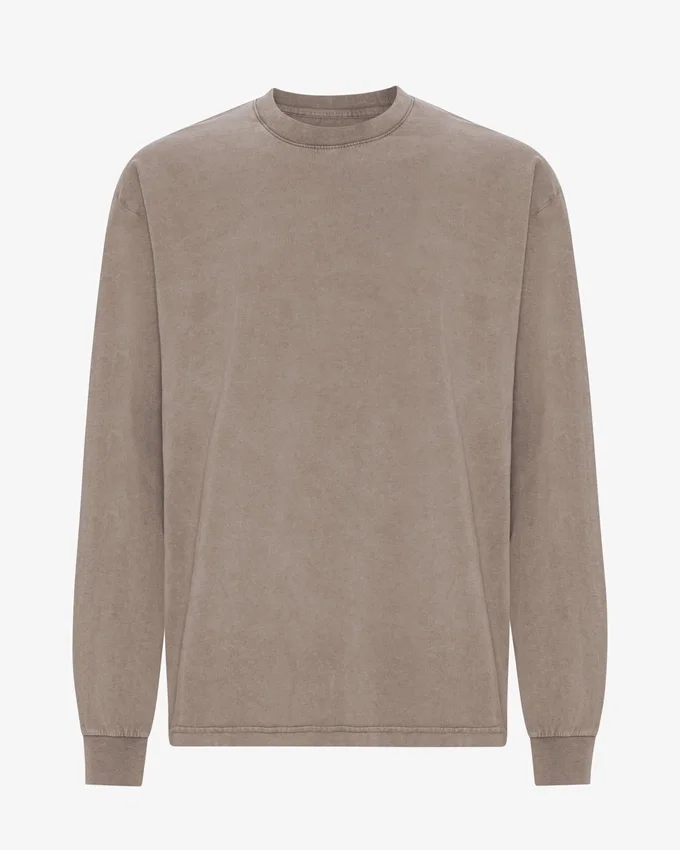 Oversize-Langarm-T-Shirt aus Bio-Baumwolle – Verwaschenes Khaki