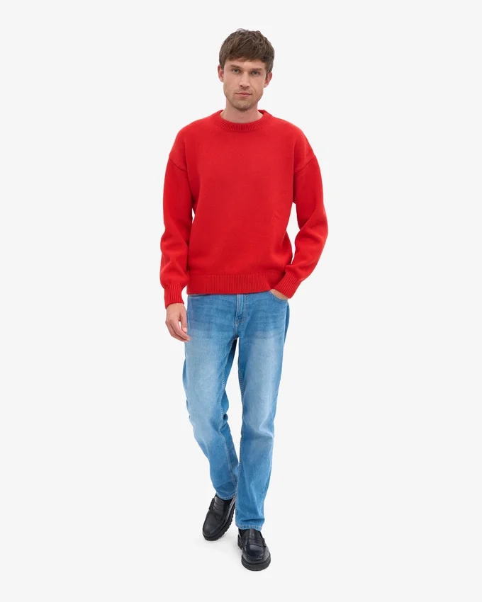 Oversize-Pullover aus Merinowolle – Rot-Mandarine