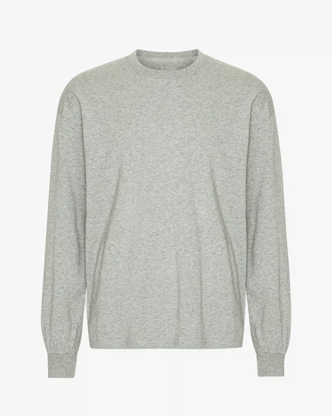Oversize-T-Shirt aus Bio-Baumwolle mit langen Ärmeln – Grau meliert