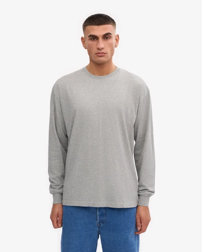Oversize-T-Shirt aus Bio-Baumwolle mit langen Ärmeln – Grau meliert