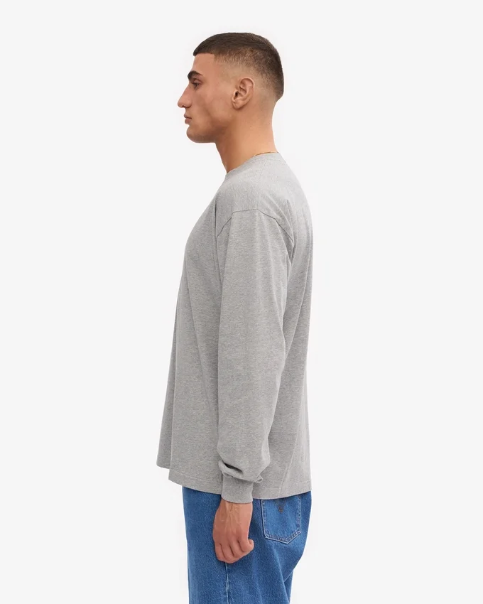 Oversize-T-Shirt aus Bio-Baumwolle mit langen Ärmeln – Grau meliert