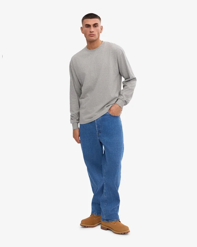 Oversize-T-Shirt aus Bio-Baumwolle mit langen Ärmeln – Grau meliert