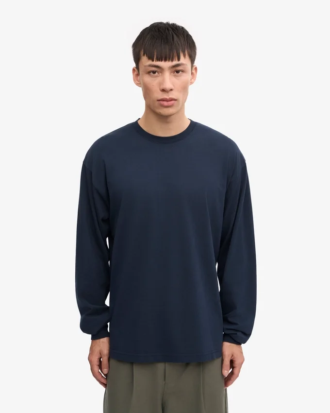 Oversized Bio-Langarm-T-Shirt – Marineblau