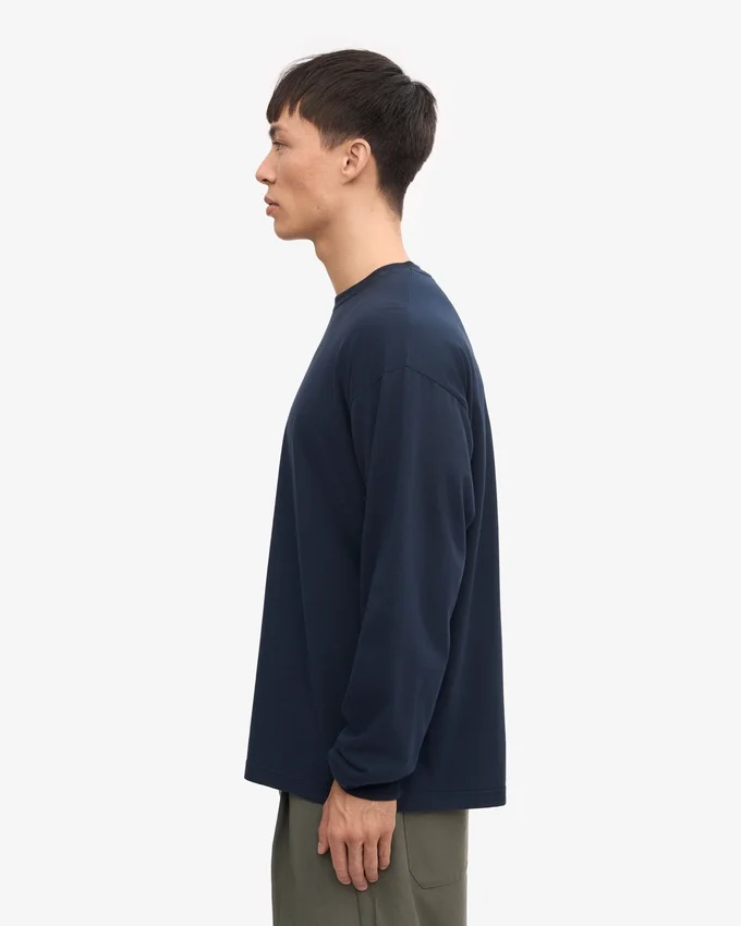 Oversized Bio-Langarm-T-Shirt – Marineblau