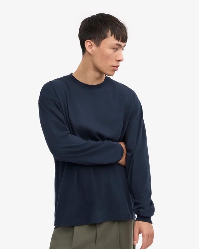 Oversized Bio-Langarm-T-Shirt – Marineblau