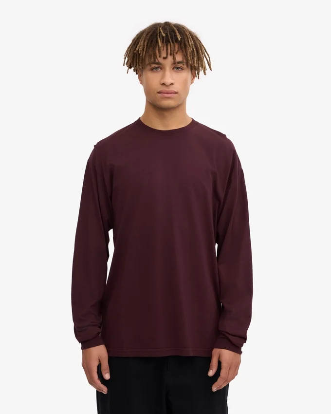 Oversized Bio-T-Shirt mit langen Ärmeln – Oxblood-Rot