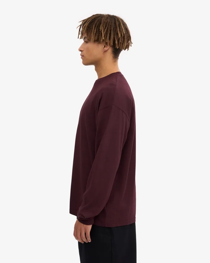 Oversized Bio-T-Shirt mit langen Ärmeln – Oxblood-Rot