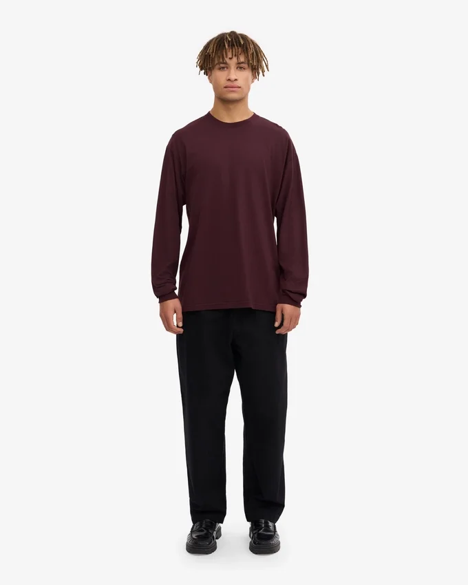 Oversized Bio-T-Shirt mit langen Ärmeln – Oxblood-Rot