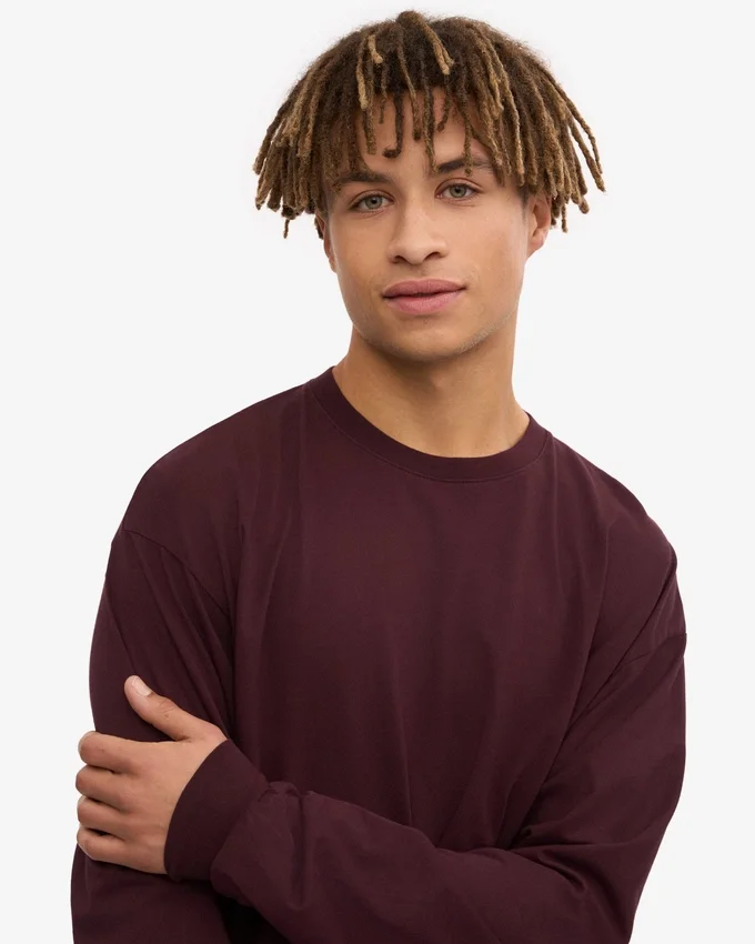 Oversized Bio-T-Shirt mit langen Ärmeln – Oxblood-Rot