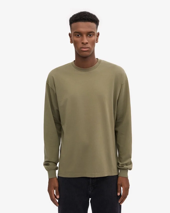 Oversized Bio-T-Shirt mit langen Ärmeln – Staubiges Oliv