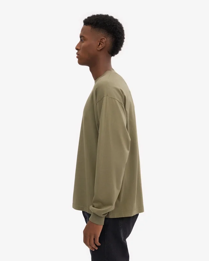 Oversized Bio-T-Shirt mit langen Ärmeln – Staubiges Oliv