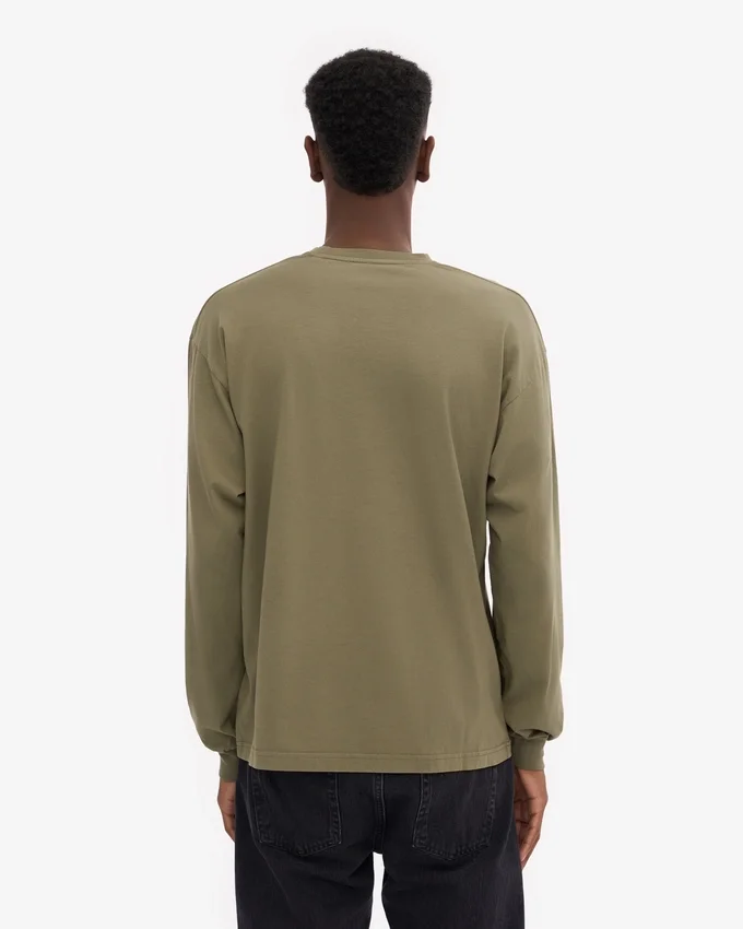Oversized Bio-T-Shirt mit langen Ärmeln – Staubiges Oliv