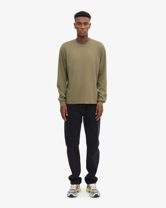 Oversized Bio-T-Shirt mit langen Ärmeln – Staubiges Oliv