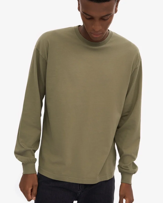 Oversized Bio-T-Shirt mit langen Ärmeln – Staubiges Oliv