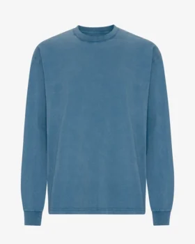 Oversized-Bio-T-Shirt mit langen Ärmeln – Verwaschenes Indigo