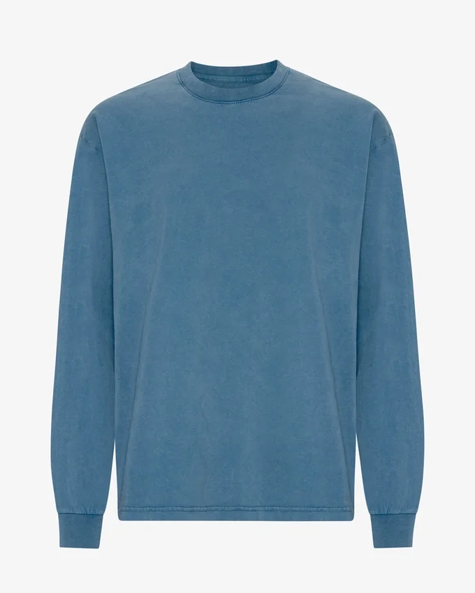 Oversized-Bio-T-Shirt mit langen Ärmeln – Verwaschenes Indigo