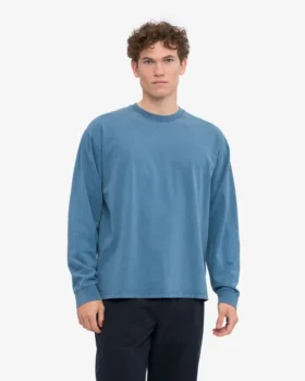 Oversized-Bio-T-Shirt mit langen Ärmeln – Verwaschenes Indigo
