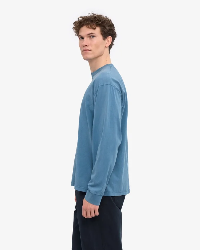 Oversized-Bio-T-Shirt mit langen Ärmeln – Verwaschenes Indigo