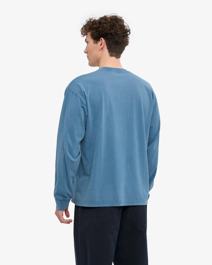 Oversized-Bio-T-Shirt mit langen Ärmeln – Verwaschenes Indigo
