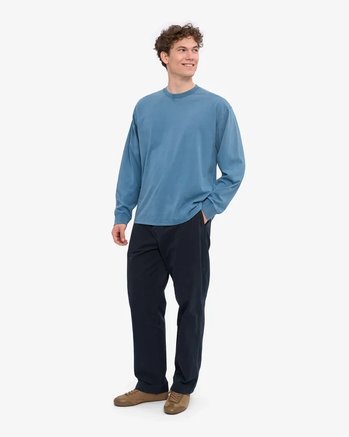 Oversized-Bio-T-Shirt mit langen Ärmeln – Verwaschenes Indigo