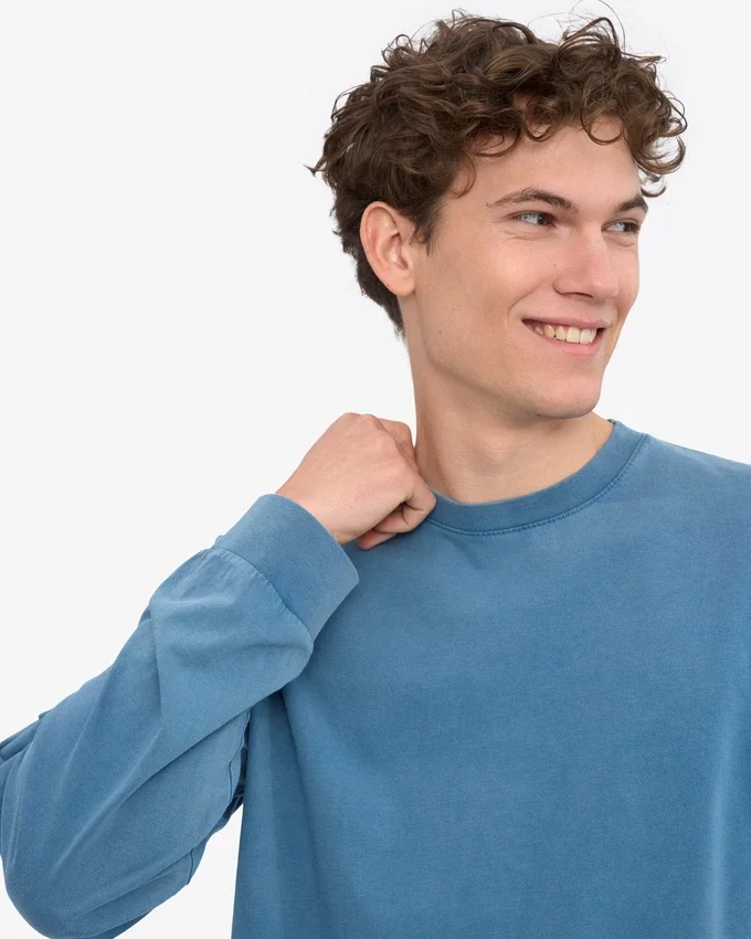 Oversized-Bio-T-Shirt mit langen Ärmeln – Verwaschenes Indigo