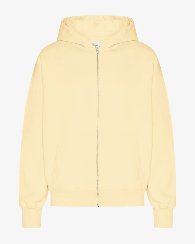 Oversized-Kapuzenjacke aus Bio-Baumwolle mit Reißverschluss – zartgelb