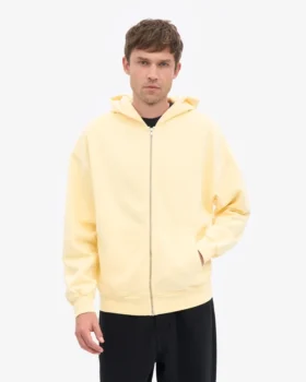 Oversized-Kapuzenjacke aus Bio-Baumwolle mit Reißverschluss – zartgelb