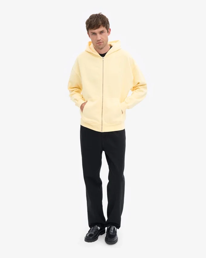 Oversized-Kapuzenjacke aus Bio-Baumwolle mit Reißverschluss – zartgelb