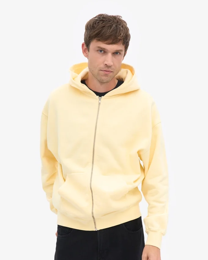 Oversized-Kapuzenjacke aus Bio-Baumwolle mit Reißverschluss – zartgelb