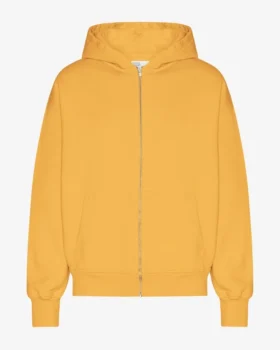 Oversized-Kapuzenjacke aus Bio-Merinowolle mit Reißverschluss – gebranntes Gelb