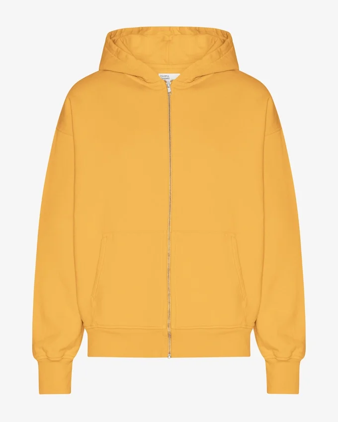 Oversized-Kapuzenjacke aus Bio-Merinowolle mit Reißverschluss – gebranntes Gelb