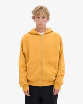 Oversized-Kapuzenjacke aus Bio-Merinowolle mit Reißverschluss – gebranntes Gelb