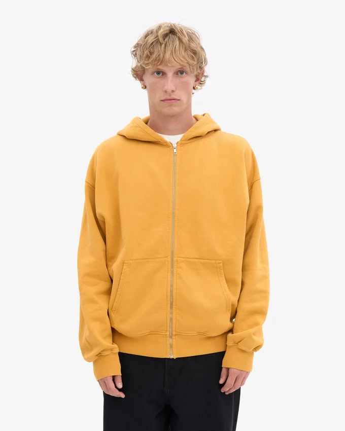 Oversized-Kapuzenjacke aus Bio-Merinowolle mit Reißverschluss – gebranntes Gelb
