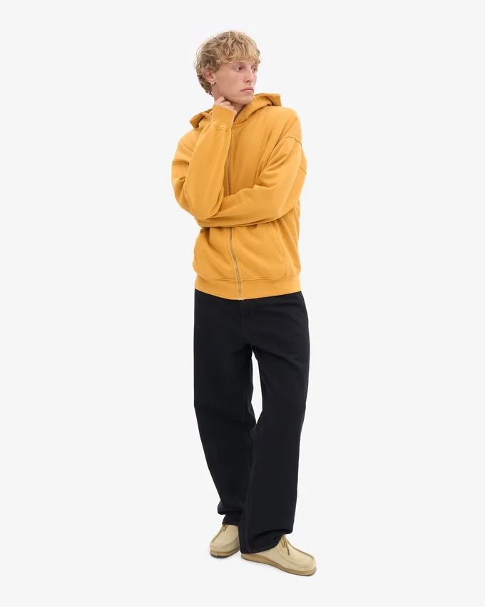Oversized-Kapuzenjacke aus Bio-Merinowolle mit Reißverschluss – gebranntes Gelb
