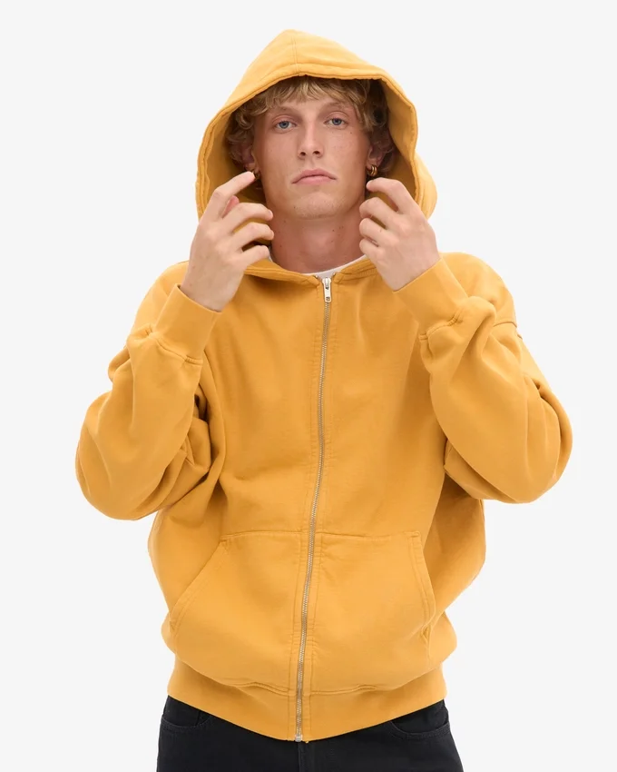 Oversized-Kapuzenjacke aus Bio-Merinowolle mit Reißverschluss – gebranntes Gelb