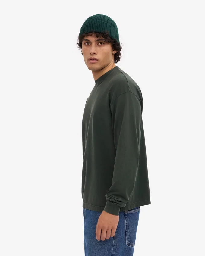 Oversized-Langarm-T-Shirt aus Bio-Baumwolle – Mitternachtsgrün