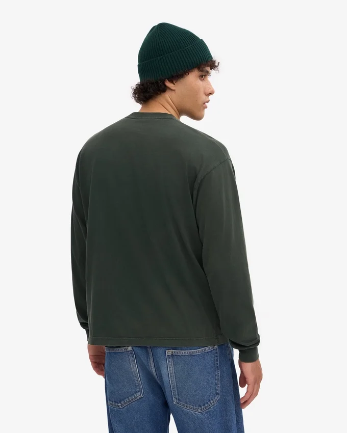 Oversized-Langarm-T-Shirt aus Bio-Baumwolle – Mitternachtsgrün