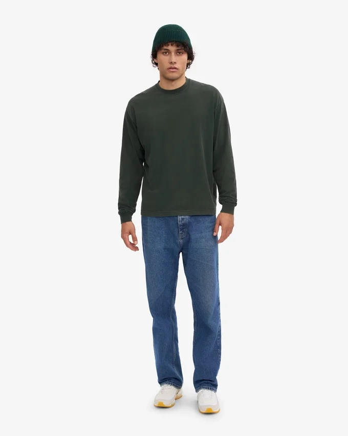 Oversized-Langarm-T-Shirt aus Bio-Baumwolle – Mitternachtsgrün