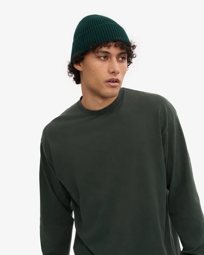 Oversized-Langarm-T-Shirt aus Bio-Baumwolle – Mitternachtsgrün